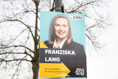 State elections Trier in Rhineland Palatinate, Germany, election poster advertising the candidate of political party, voting campaign, February 9th 2026のeditorial素材