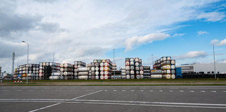 Large depot of ISO tank containers, standardized container, safe transport, storage of liquid bulk...