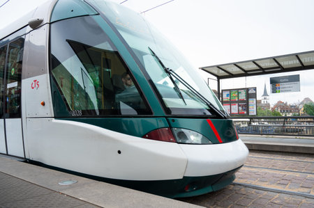 Tram station in Strasbourg, Alsace in France, public transportation, tramway in the city, infrastructure, CTS tramline, may 19th 2026