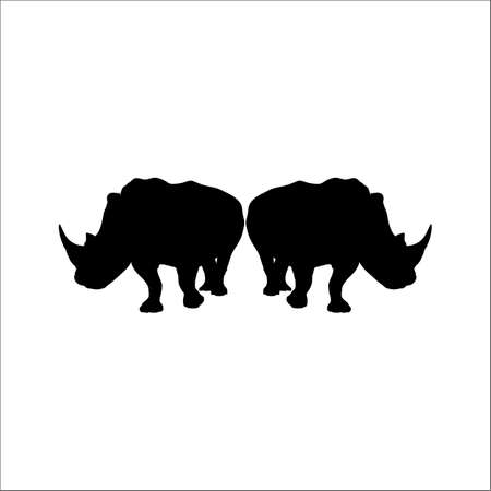 A Pair of the Rhino Silhouette for Logo or Graphic Design Element. Vector Illustrationのイラスト素材