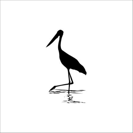 Stork On the Water (Bird-Ciconiidae) Silhouette. Vector Illustrationのイラスト素材