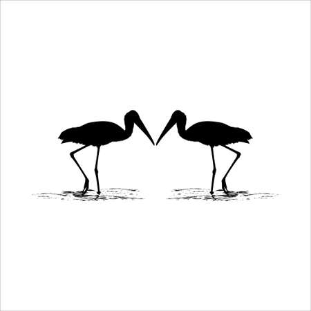 Pair of Stork On the Water (Bird-Ciconiidae) Silhouette. Vector Illustrationのイラスト素材