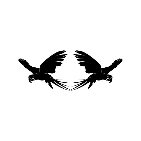 Flying Pair of the Macaw Bird Silhouette for Logo, Pictogram, Art Illustration, Website or Graphic Design Element. Vector Illustrationのイラスト素材