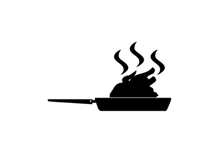 Silhouette of the Chicken Meat on the Frying Pan for Logo, Apps, Website, Pictogram,  Art Illustration or Graphic Design Element. Vector Illustrationのイラスト素材