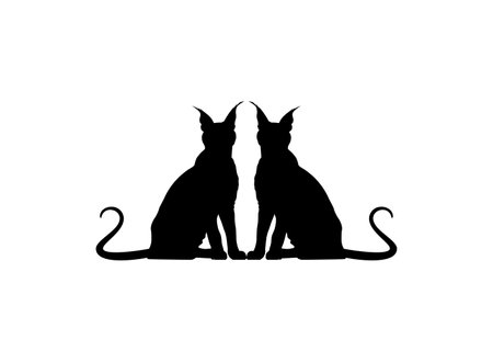 Pair of the Caracal Cat Silhouette for Art Illustration, Logo, Pictogram, Website or Graphic Design Element. Vector Illustrationのイラスト素材