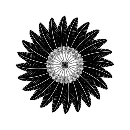 Ornamental Circle Shape Made by Feather Composition  for Decoration, Ornate, Website, Art Illustration, Background, Wallpaper, Logo or Graphic Design Element. Vector Illustrationのイラスト素材