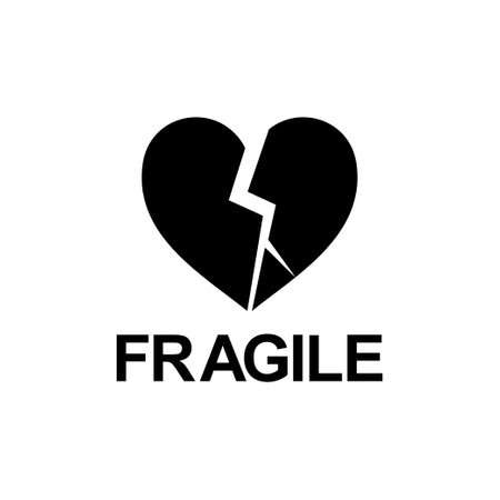 Fragile Broken Heart-shaped Sign. Packing Icon Symbol for Valentine Day Gift. Packing Label for Valentine Day Gift. Vector Illustrationのイラスト素材