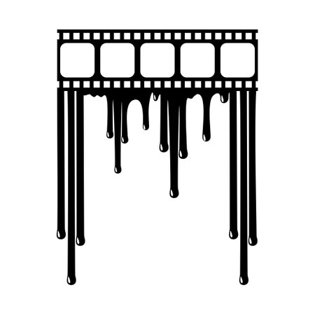 Silhouette of the Bloody Filmstrip Sign for Movie Icon Symbol with Genre Horror, Thriller, Gore, Sadistic, Splatter, Slasher, Mystery, Scary or Halloween Poster Film Movie. Vectorのイラスト素材