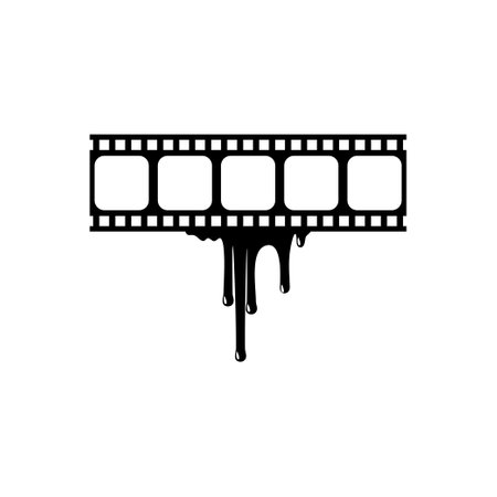 Silhouette of the Bloody Filmstrip Sign for Movie Icon Symbol with Genre Horror, Thriller, Gore, Sadistic, Splatter, Slasher, Mystery, Scary or Halloween Poster Film Movie. Vectorのイラスト素材