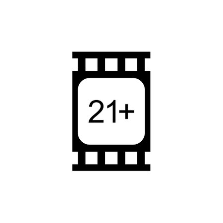Sign of Adult Only for Eighteen Plus or 18+ and Twenty One Plus or 21+ Age in the Filmstrip. Age Rating Movie Icon Symbol for Movie Poster, Apps, Website or Graphic Design Elementのイラスト素材