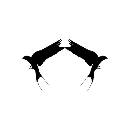 Flying of the Swallows, Martins, and Saw wings, or Hirundinidae Bird Silhouette for Logo, Pictogram, Website, Art Illustration or Graphic Design Element. Pair Bird. Vector Illustrationのイラスト素材