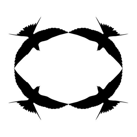 Flying of the Swallows, Martins, and Saw wings, or Hirundinidae Bird Silhouette for Logo, Pictogram, Website, Art Illustration or Graphic Design Element. Flock of Bird. Vector Illustrationのイラスト素材