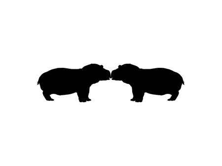 Pair of the Hippopotamus (Hippopotamus Amphibius) Silhouette for Logo, Art Illustration, Icon, Symbol, Pictogram or Graphic Design Element. Vector Illustrationのイラスト素材