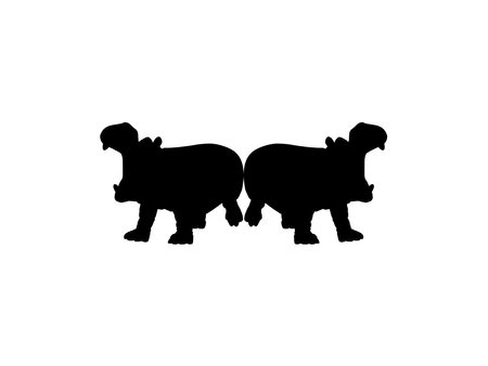 Pair of the Hippopotamus (Hippopotamus Amphibius) Silhouette for Logo, Art Illustration, Icon, Symbol, Pictogram or Graphic Design Element. Vector Illustrationのイラスト素材