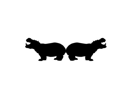 Pair of the Hippopotamus (Hippopotamus Amphibius) Silhouette for Logo, Art Illustration, Icon, Symbol, Pictogram or Graphic Design Element. Vector Illustrationのイラスト素材