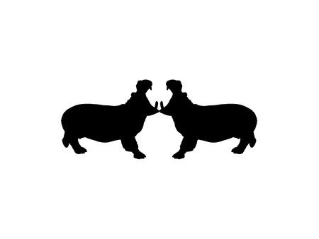 Pair of the Hippopotamus (Hippopotamus Amphibius) Silhouette for Logo, Art Illustration, Icon, Symbol, Pictogram or Graphic Design Element. Vector Illustrationのイラスト素材
