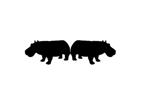 Pair of the Hippopotamus (Hippopotamus Amphibius) Silhouette for Logo, Art Illustration, Icon, Symbol, Pictogram or Graphic Design Element. Vector Illustrationのイラスト素材