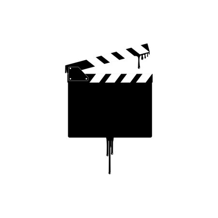 Silhouette of Bloody Clapperboard Sign for Film or Movie Icon Symbol with Genre Horror, Thriller, Gore, Sadistic, Splatter, Slasher, Mystery, Scary or Halloween Poster Film Movieのイラスト素材