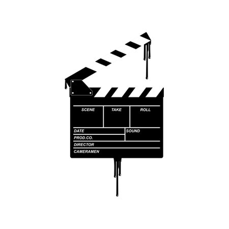 Silhouette of Bloody Clapperboard Sign for Film or Movie Icon Symbol with Genre Horror, Thriller, Gore, Sadistic, Splatter, Slasher, Mystery, Scary or Halloween Poster Film Movieのイラスト素材