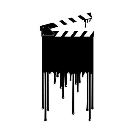 Silhouette of Bloody Clapperboard Sign for Film or Movie Icon Symbol with Genre Horror, Thriller, Gore, Sadistic, Splatter, Slasher, Mystery, Scary or Halloween Poster Film Movieのイラスト素材
