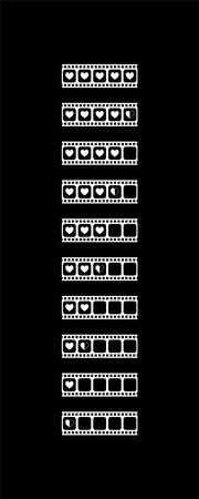 Heart Shape in the Filmstrip Silhouette, Movie Sign for Romantic or Romance or Valentine Series,  Love or Like Rating Level Icon Symbol for Romanticism Movie Story. Vectorのイラスト素材