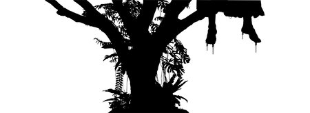 Hanging Bloody Woman Legs on the Tree. Dramatic, Creepy, Horror, Scary, Mystery, or Spooky Illustration. Illustration for Horror Movie or Halloween Poster Design Element. Vectorのイラスト素材