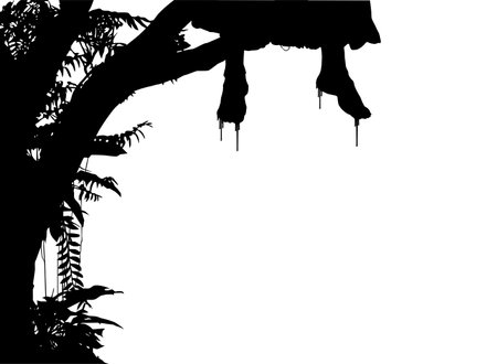 Hanging Bloody Woman Legs on the Tree. Dramatic, Creepy, Horror, Scary, Mystery, or Spooky Illustration. Illustration for Horror Movie or Halloween Poster Design Element. Vectorのイラスト素材