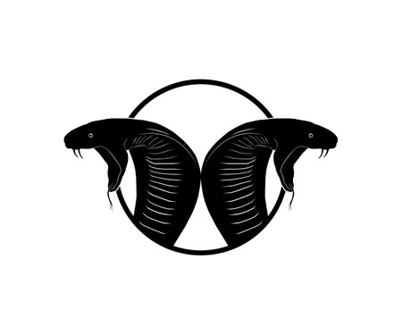 King Cobra Double Head Silhouette on the Circle for Logo Type. Vector Illustrationのイラスト素材