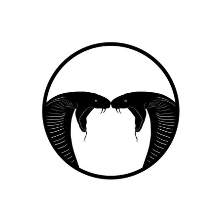 King Cobra Double Head Silhouette on the Circle for Logo Type. Vector Illustrationのイラスト素材