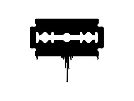 Bloody Razor Blade Silhouette, Visual Illustration for Genre Horror, Thriller, Gore, Sadistic, Splatter, Slasher, Mystery, Scary or Halloween Poster Film Movie. Vector Illustrationのイラスト素材