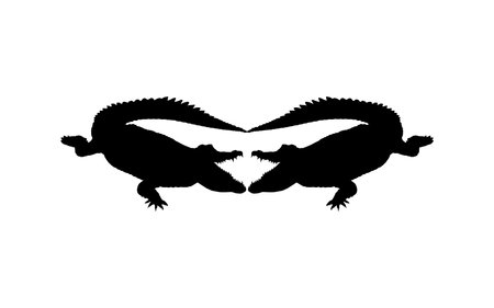 Pair of the Crocodile or Alligator Silhouette for Art Illustration, Pictogram, Logo Type, Website or Graphic Design Element. Vector Illustrationのイラスト素材