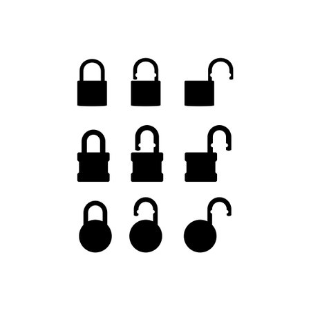 Set of the Closed and Open Padlock Silhouette, Flat Style, can use for Art Illustration, Pictogram, Logo Gram, Website or Graphic Design Element. Vector Illustrationのイラスト素材