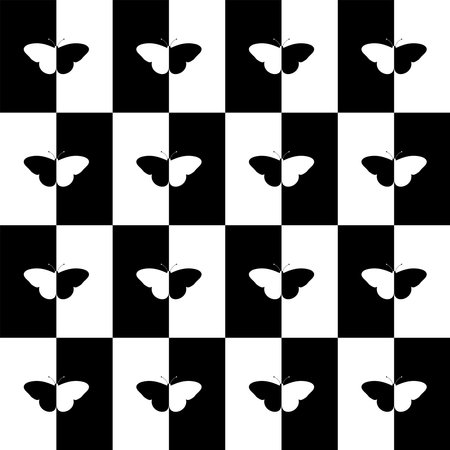 Butterfly Shape in Contrast Color, Black White, can use for Wallpaper, Cover, Decoration Ornate, Ornament, Background, Wrapping, Fabric, Textile, Fashion, Tile, Carpet Patternのイラスト素材