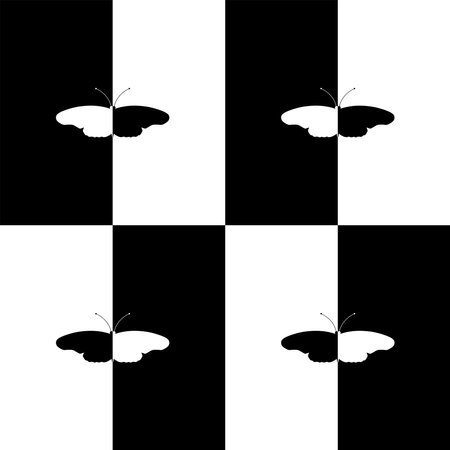 Butterfly Shape in Contrast Color, Black White, can use for Wallpaper, Cover, Decoration Ornate, Ornament, Background, Wrapping, Fabric, Textile, Fashion, Tile, Carpet Patternのイラスト素材