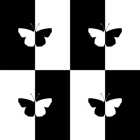Butterfly Shape in Contrast Color, Black White, can use for Wallpaper, Cover, Decoration Ornate, Ornament, Background, Wrapping, Fabric, Textile, Fashion, Tile, Carpet Patternのイラスト素材