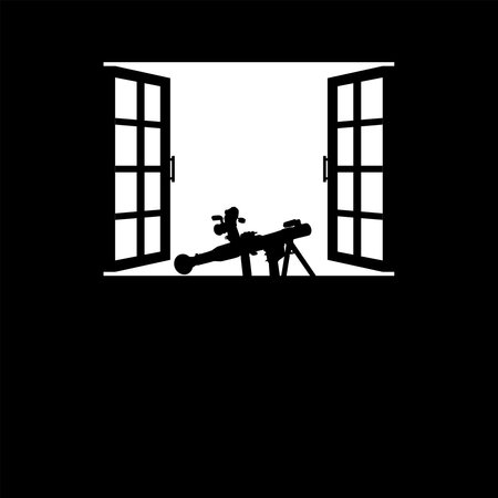 Silhouette of the Bazooka or Rocket Launcher Weapon in the Window, Dramatic War View, can use for Art Illustration, War News, Poster or Graphic Design Element. Vector Illustrationのイラスト素材