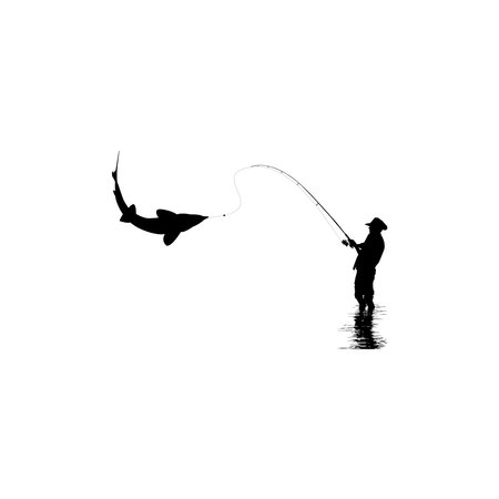 Silhouette of the Fisherman or Angler Catch Fish, can use for Art Illustration, Logo Gram, Sticker, or Graphic Design Element. Vector Illustrationのイラスト素材