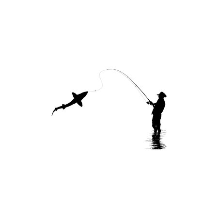 Silhouette of the Fisherman or Angler Catch Fish, can use for Art Illustration, Logo Gram, Sticker, or Graphic Design Element. Vector Illustrationのイラスト素材