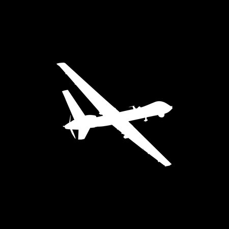 Silhouette of the UAV drone or Unmanned Aerial Vehicle, Flat Style, can use for Art Illustration, Logo Gram, Pictogram, Website, or Graphic Design Element. Vector Illustrationのイラスト素材