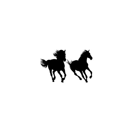 Pair Horse Silhouette, flat style, can use for Logo Gram, Art Illustration, Emblem, Pictogram, Apps, Website or Graphic Design Element. Vector Illustrationのイラスト素材