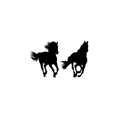 Pair Horse Silhouette, flat style, can use for Logo Gram, Art Illustration, Emblem, Pictogram, Apps, Website or Graphic Design Element. Vector Illustrationのイラスト素材