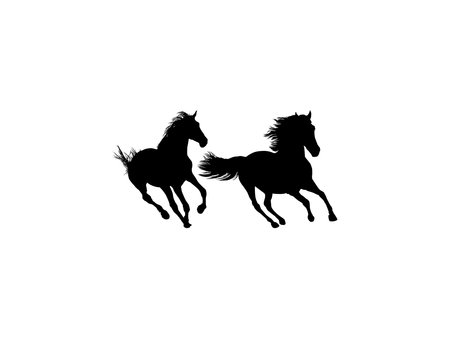 Pair Horse Silhouette, flat style, can use for Logo Gram, Art Illustration, Emblem, Pictogram, Apps, Website or Graphic Design Element. Vector Illustrationのイラスト素材