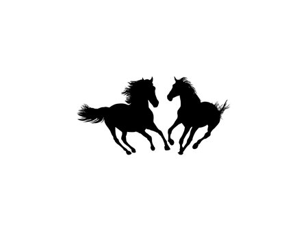 Pair Horse Silhouette, flat style, can use for Logo Gram, Art Illustration, Emblem, Pictogram, Apps, Website or Graphic Design Element. Vector Illustrationのイラスト素材