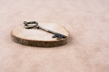 Retro styled key  on a piece of wood