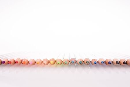 Color pencils of various color on a white backgroundの写真素材