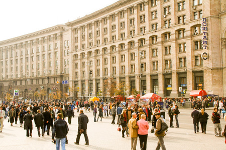 Khreschatyk Street,  People walk along Khreschatyk the main street of the Ukrainian capital Kievのeditorial素材