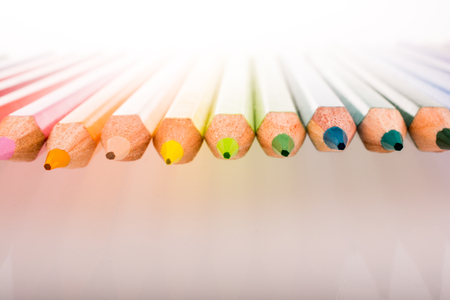 Color pencils of various color on a white backgroundの写真素材