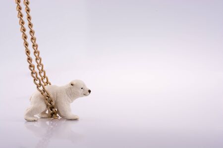 Polar bear cub and chain on a white backgroundの写真素材