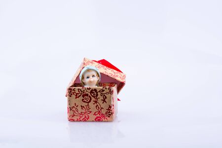 Little baby figure in a gift boxの写真素材