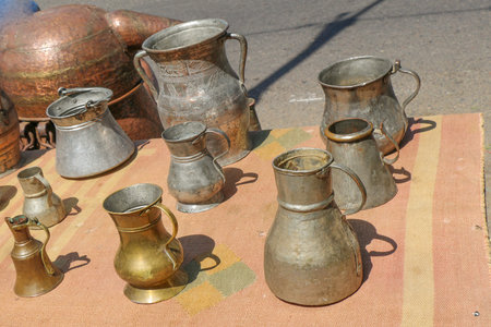Selling old metal  cookware in bazaar